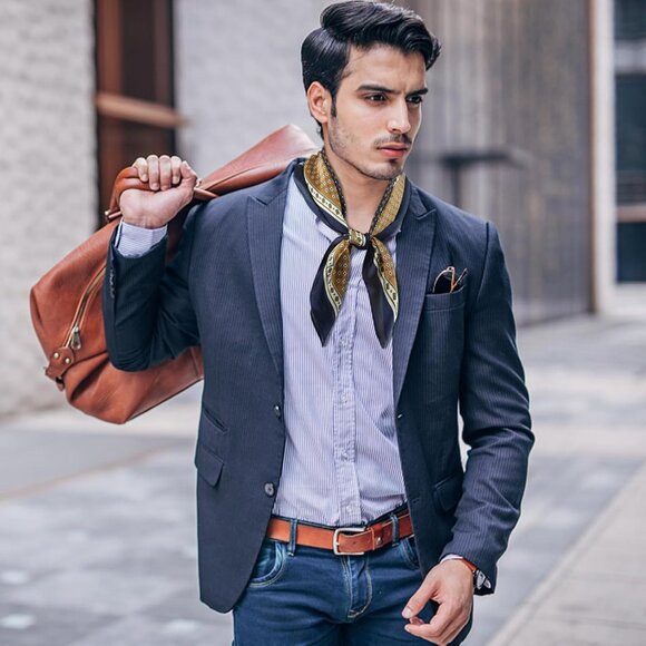 Vintage Silk Feel Square Scarf for Men Satin Bandana Tiny Medallion Print Necker - Picture 4 of 7